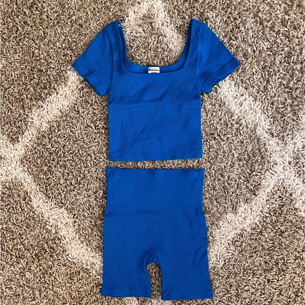 No Boundaries Royal Blue Ribbed Crop Top & Biker Shorts Set. Brand new!